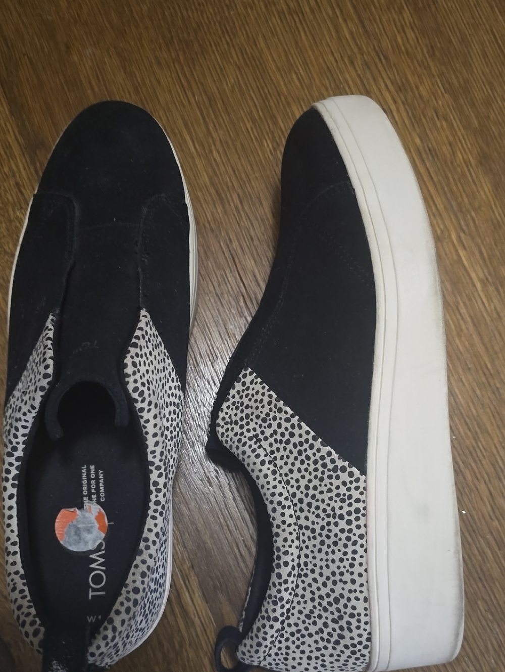Toms Black Suede Slip-On Sneakers with Speckled Ivory Panels